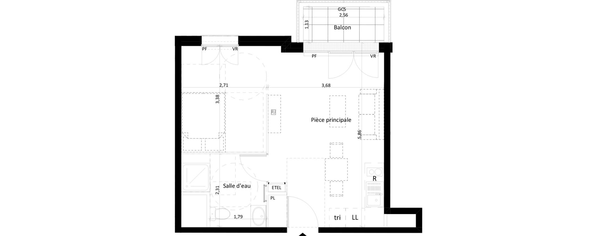 Appartement T1 de 34,86 m2 &agrave; Montlh&eacute;ry Centre