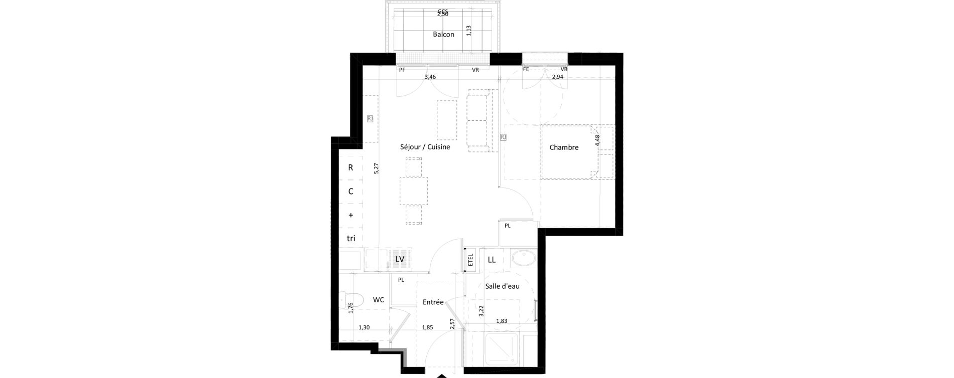 Appartement T2 de 43,28 m2 &agrave; Montlh&eacute;ry Centre