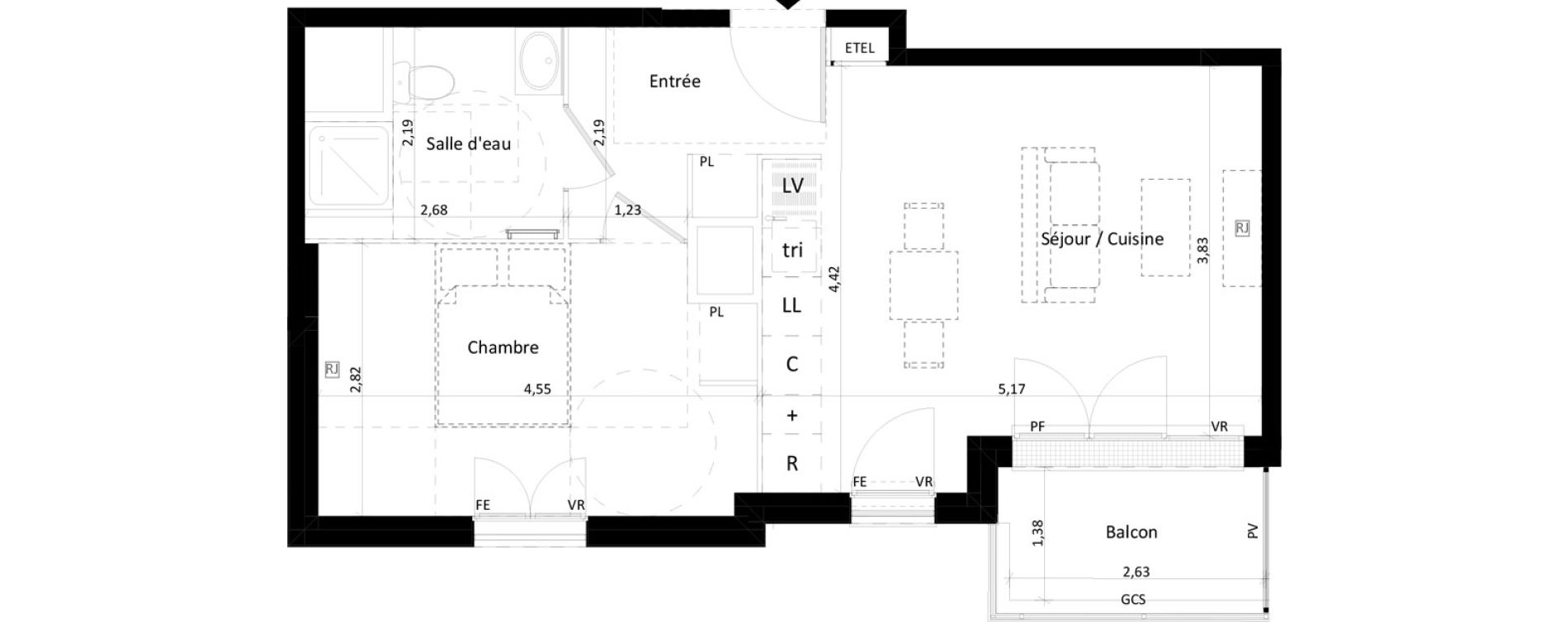 Appartement T2 de 42,72 m2 &agrave; Montlh&eacute;ry Centre