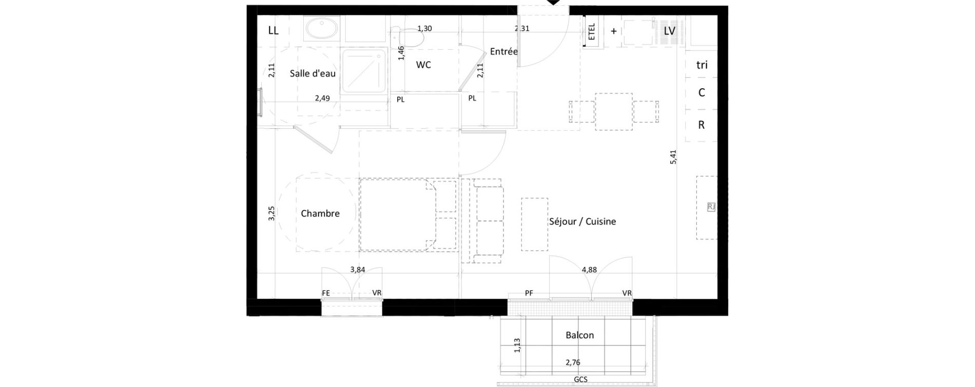 Appartement T2 de 45,57 m2 &agrave; Montlh&eacute;ry Centre