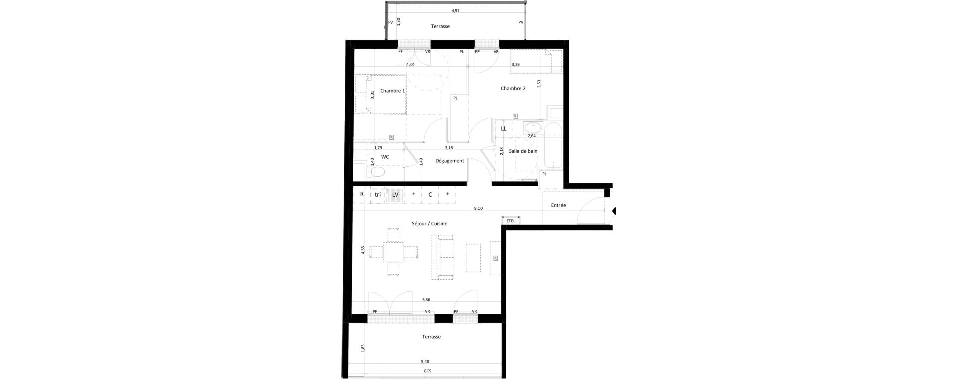 Appartement T3 de 63,51 m2 &agrave; Montlh&eacute;ry Centre