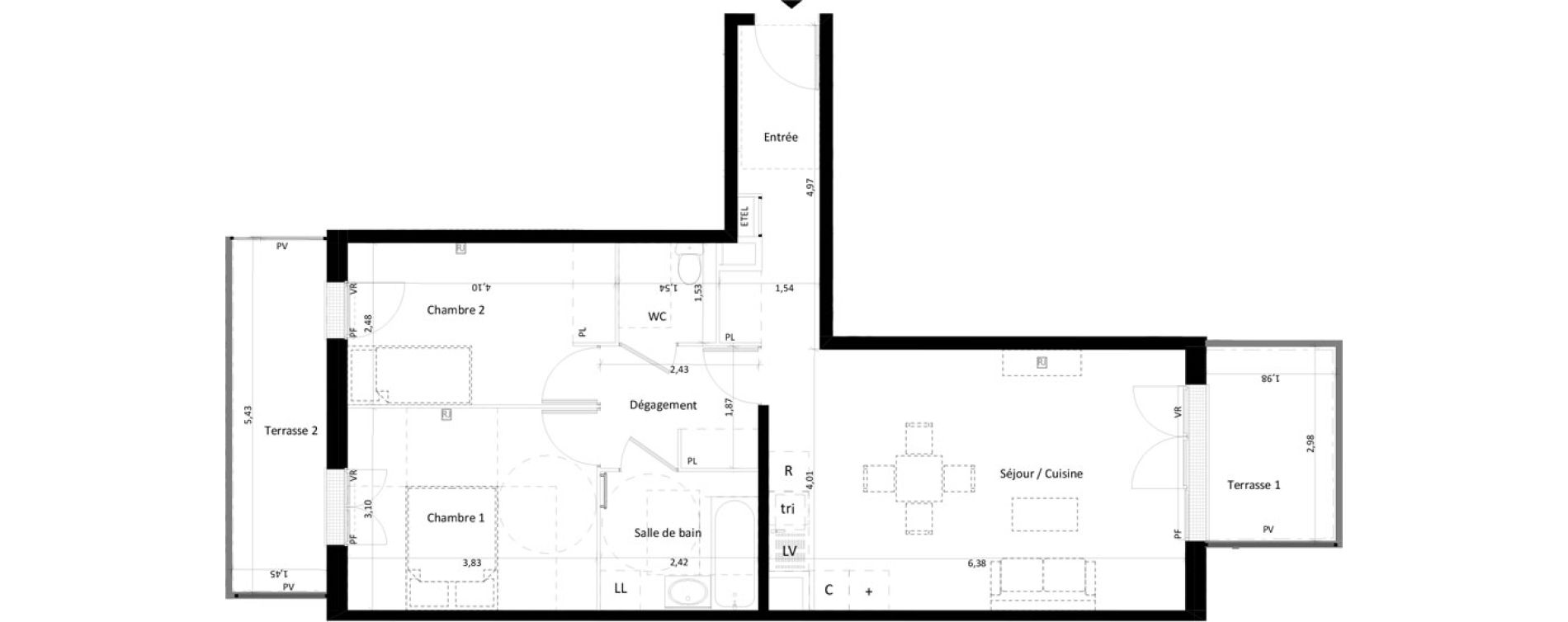 Appartement T3 de 65,05 m2 &agrave; Montlh&eacute;ry Centre