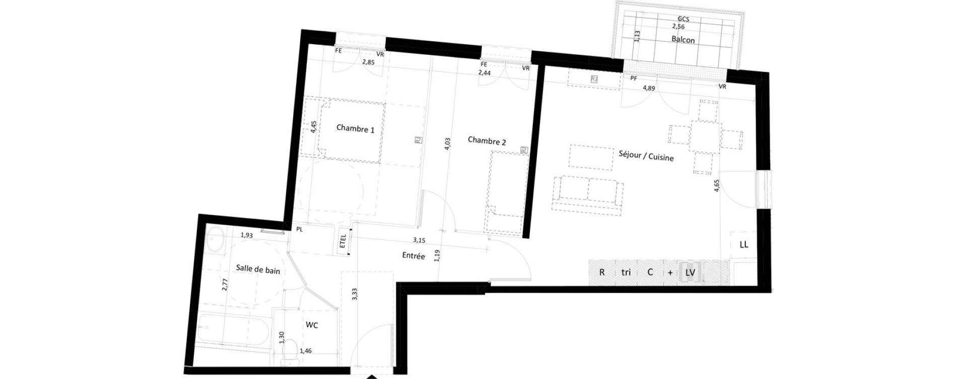 Appartement T3 de 62,85 m2 &agrave; Montlh&eacute;ry Centre