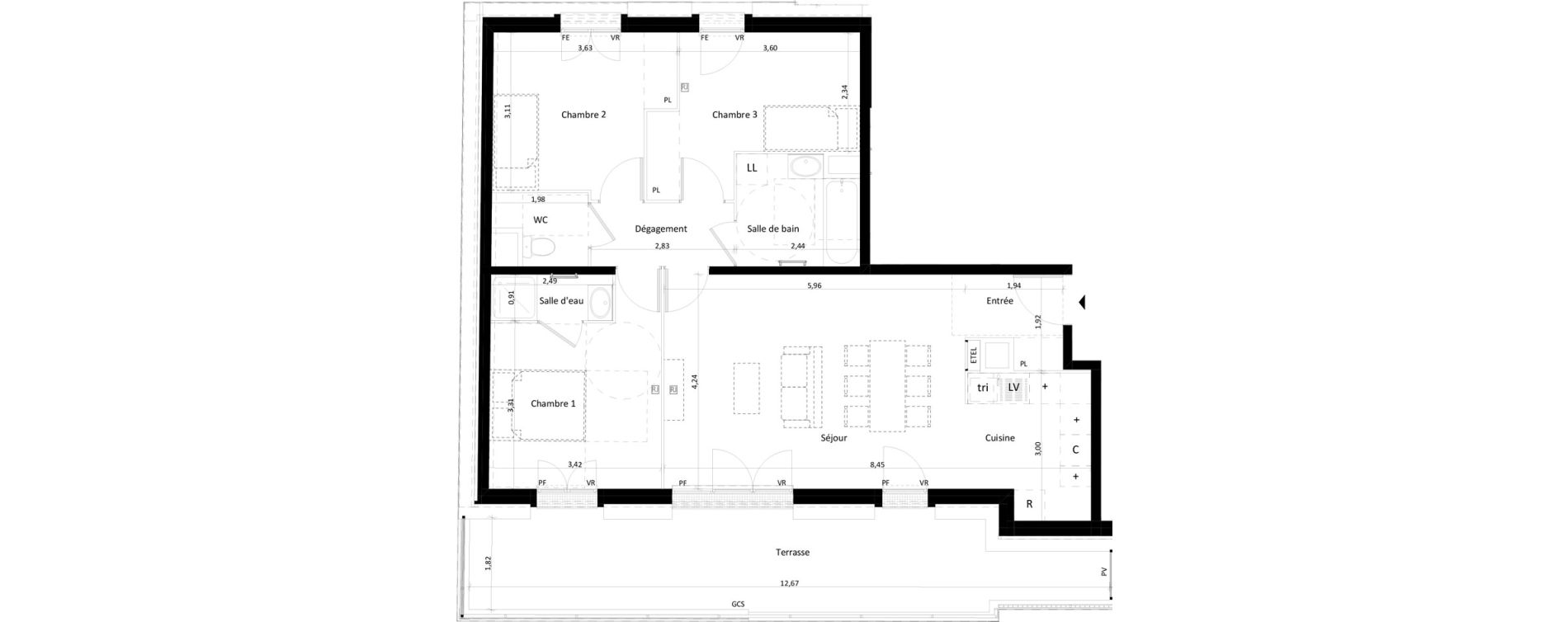 Appartement T4 de 81,28 m2 &agrave; Montlh&eacute;ry Centre