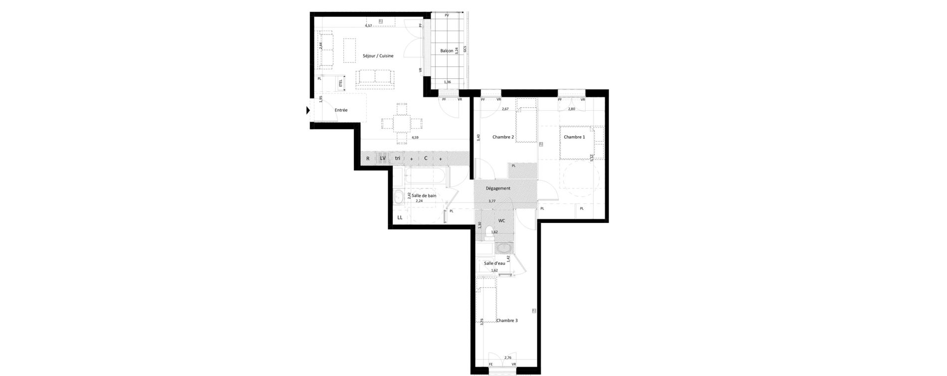 Appartement T4 de 80,96 m2 &agrave; Montlh&eacute;ry Centre
