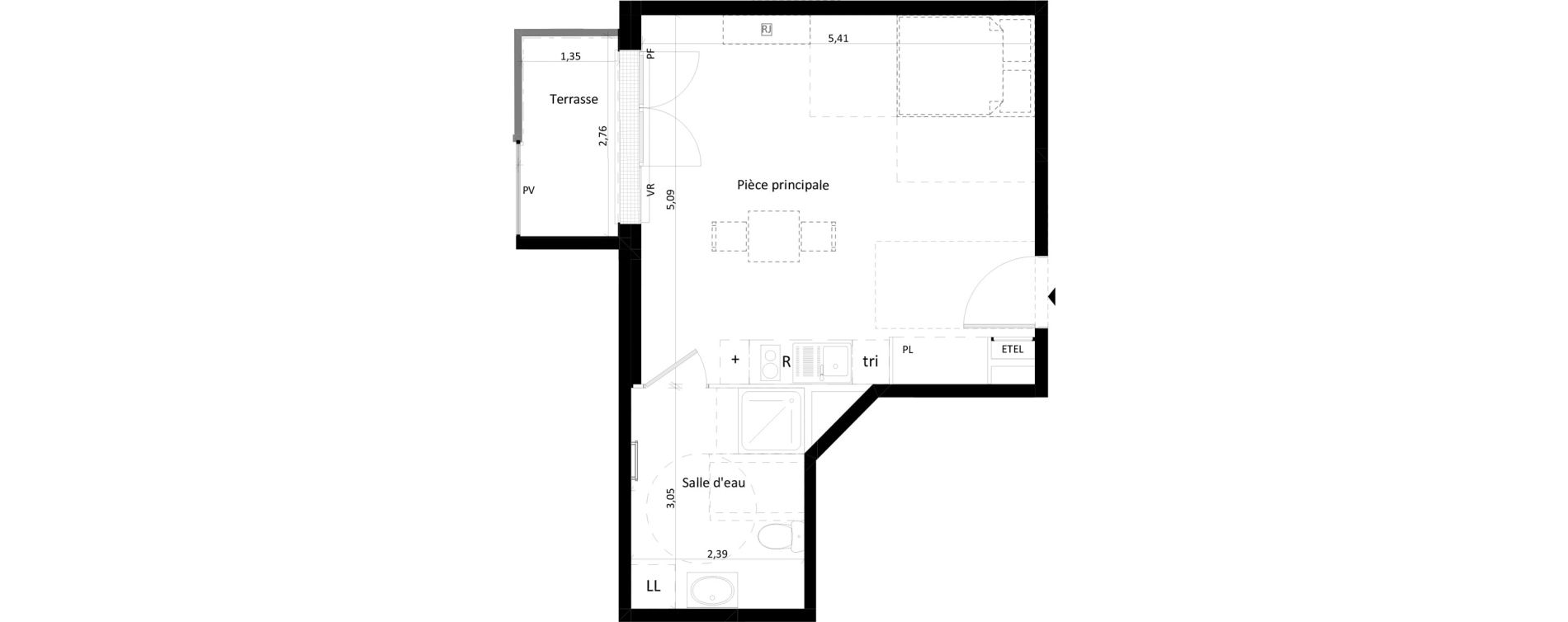 Appartement T1 de 34,49 m2 &agrave; Montlh&eacute;ry Centre