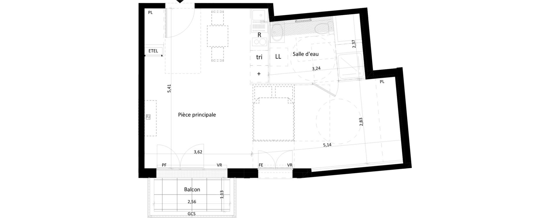 Appartement T1 de 40,69 m2 &agrave; Montlh&eacute;ry Centre