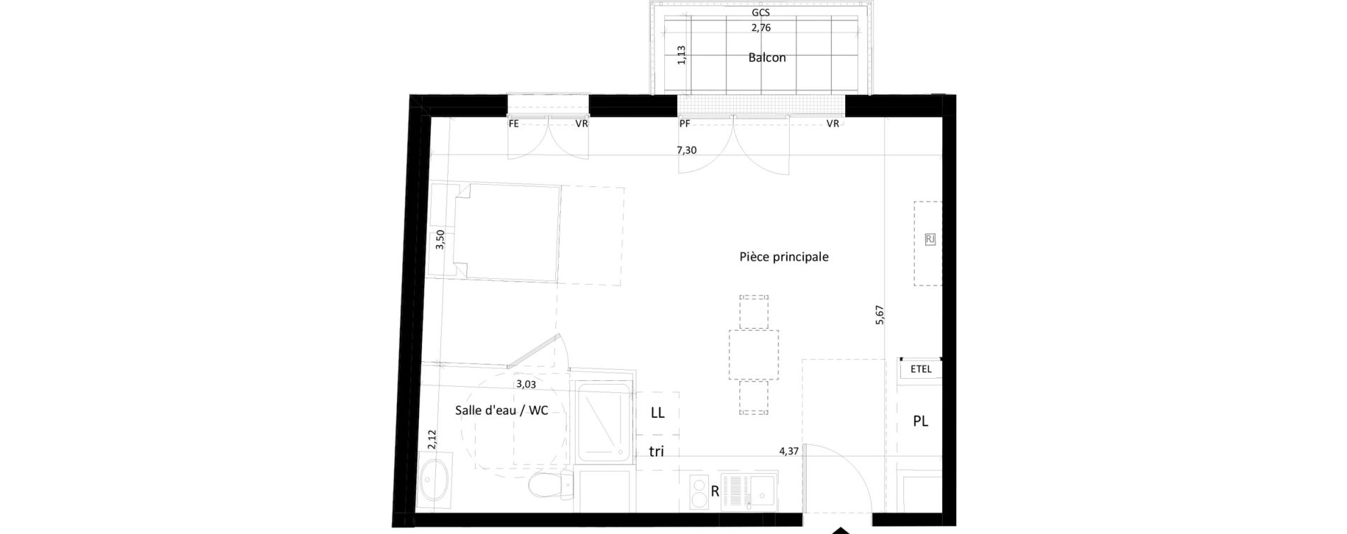 Appartement T1 de 40,50 m2 &agrave; Montlh&eacute;ry Centre