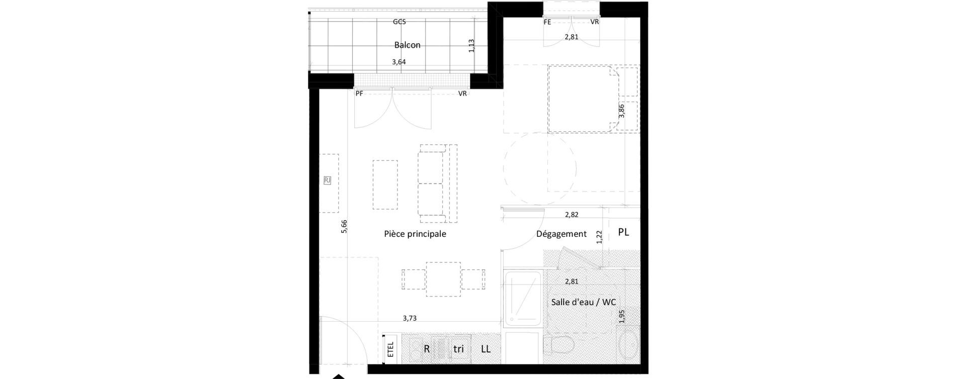 Appartement T1 de 40,12 m2 &agrave; Montlh&eacute;ry Centre