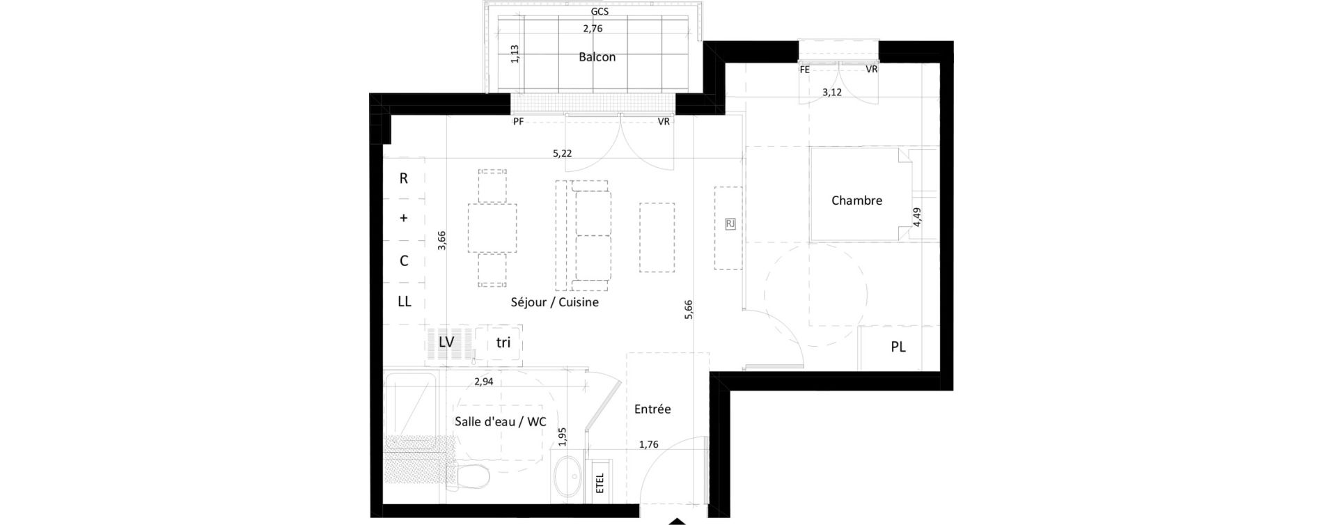 Appartement T2 de 40,34 m2 &agrave; Montlh&eacute;ry Centre