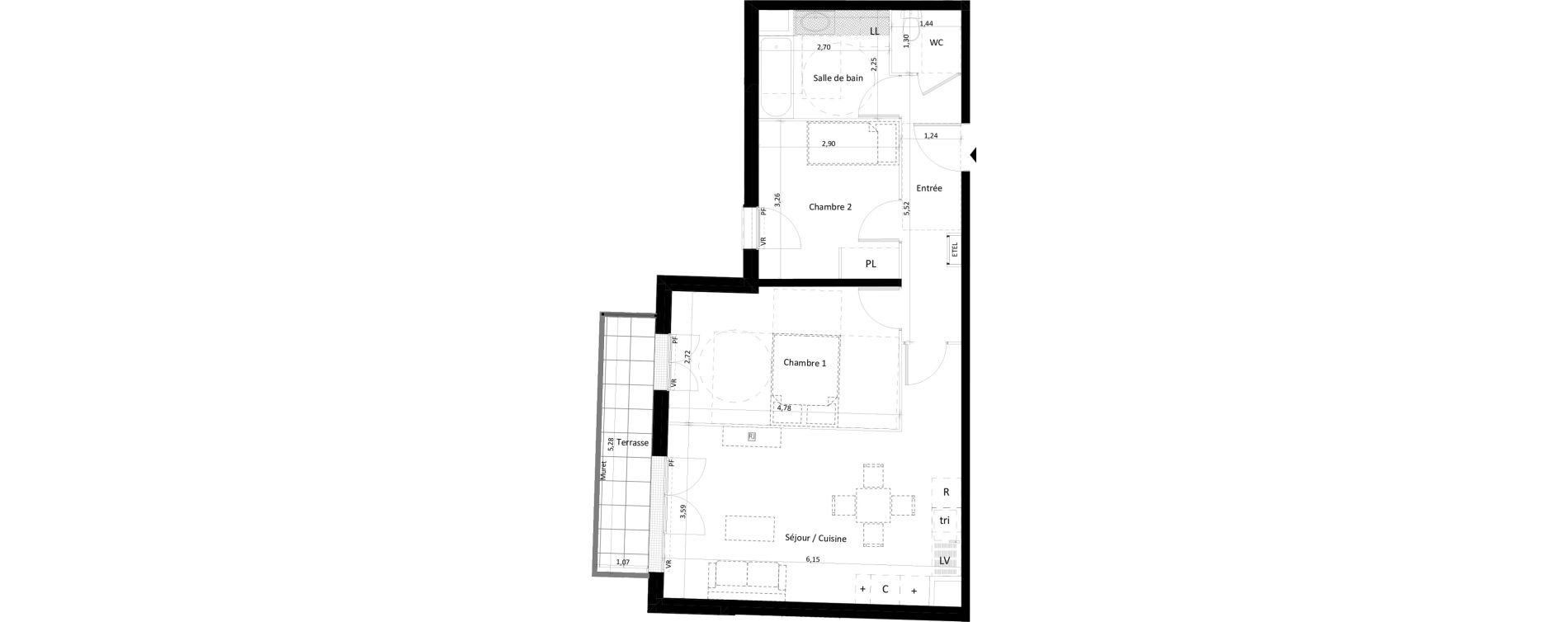 Appartement T3 de 61,10 m2 &agrave; Montlh&eacute;ry Centre