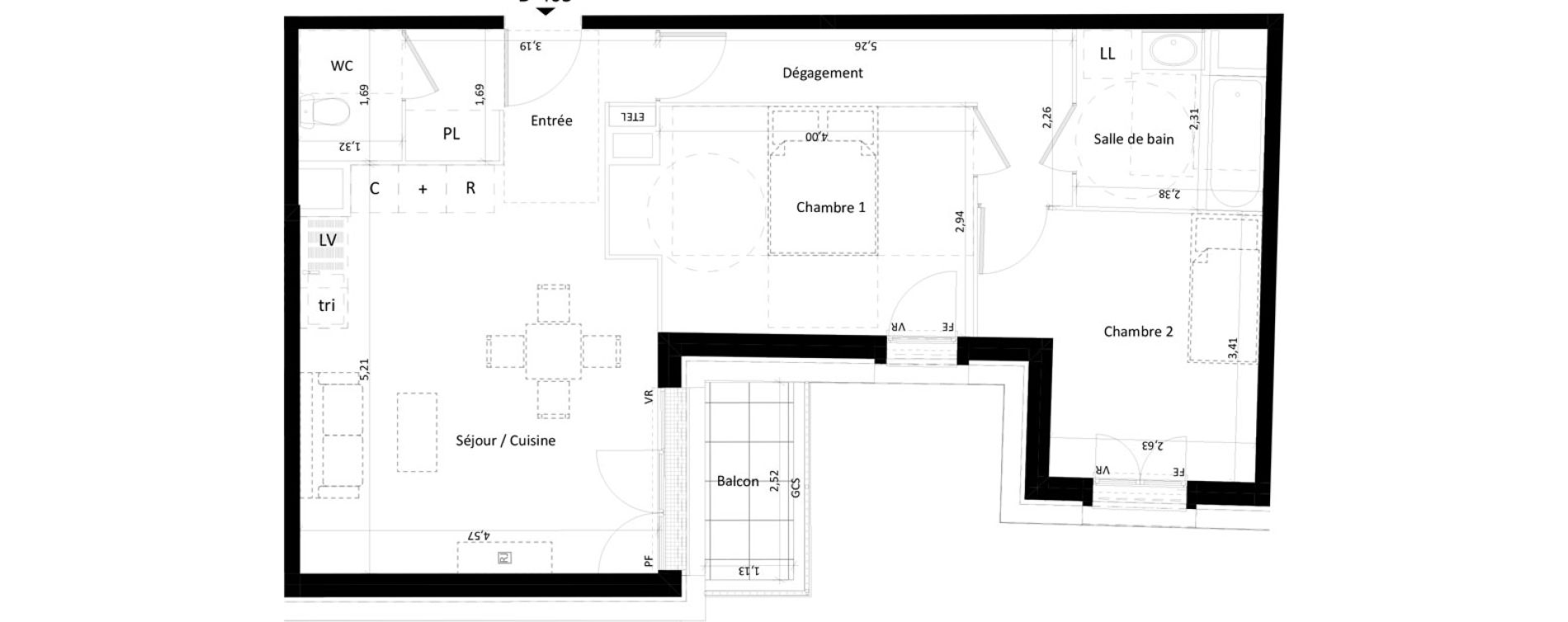 Appartement T3 de 66,04 m2 &agrave; Montlh&eacute;ry Centre