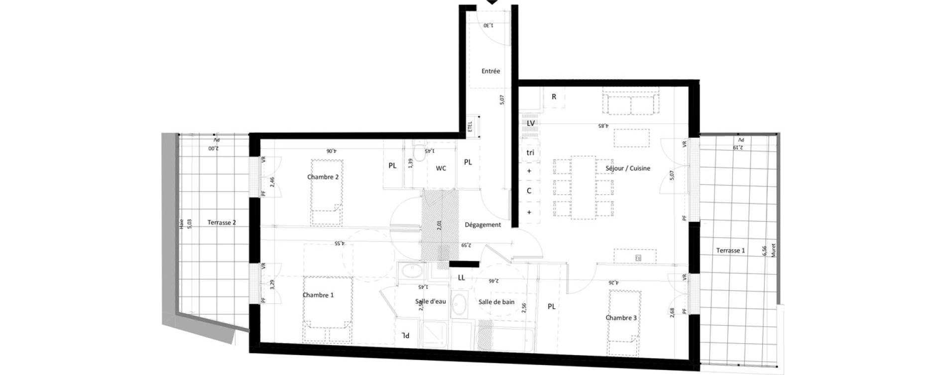 Appartement T4 de 81,94 m2 &agrave; Montlh&eacute;ry Centre