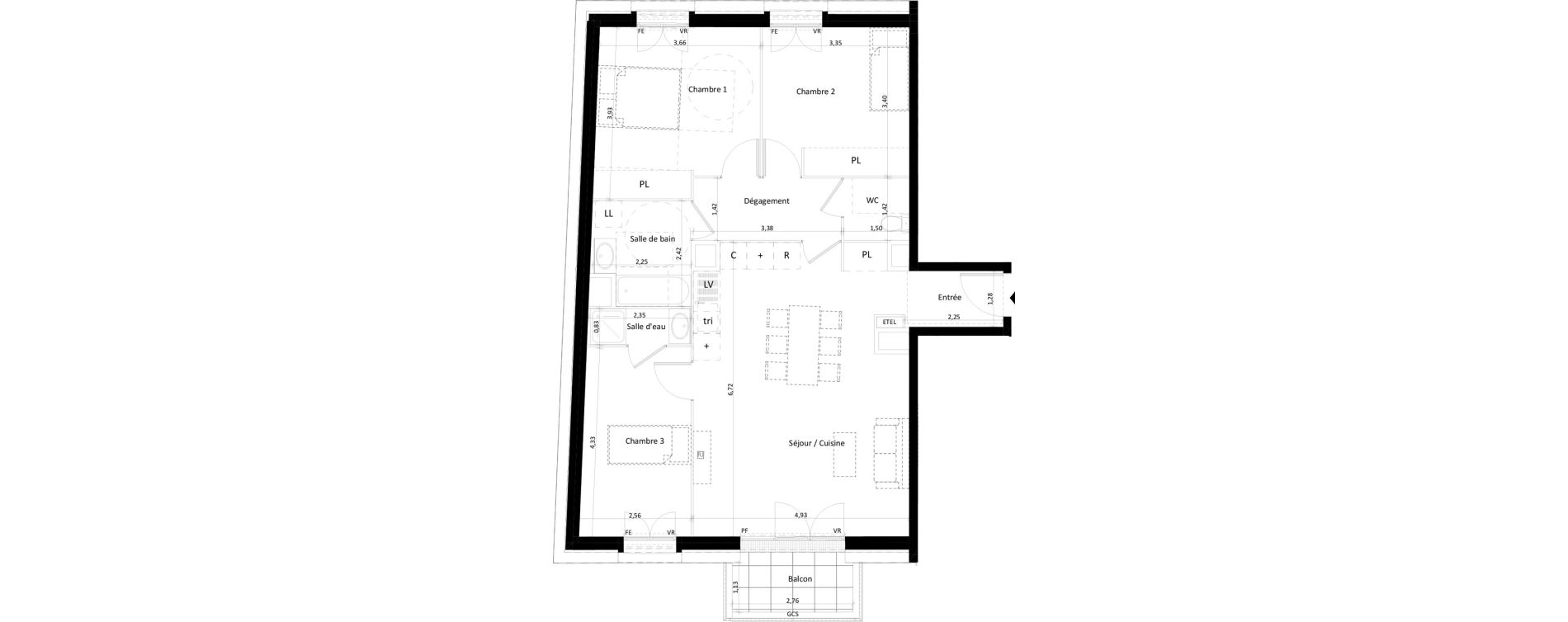 Appartement T4 de 85,11 m2 &agrave; Montlh&eacute;ry Centre