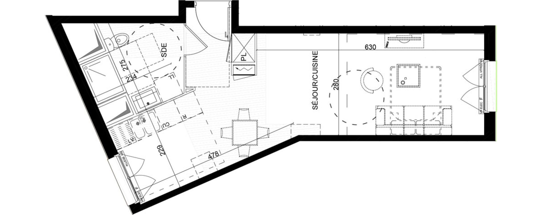 Appartement T1 de 35,70 m2 &agrave; Montlh&eacute;ry Centre