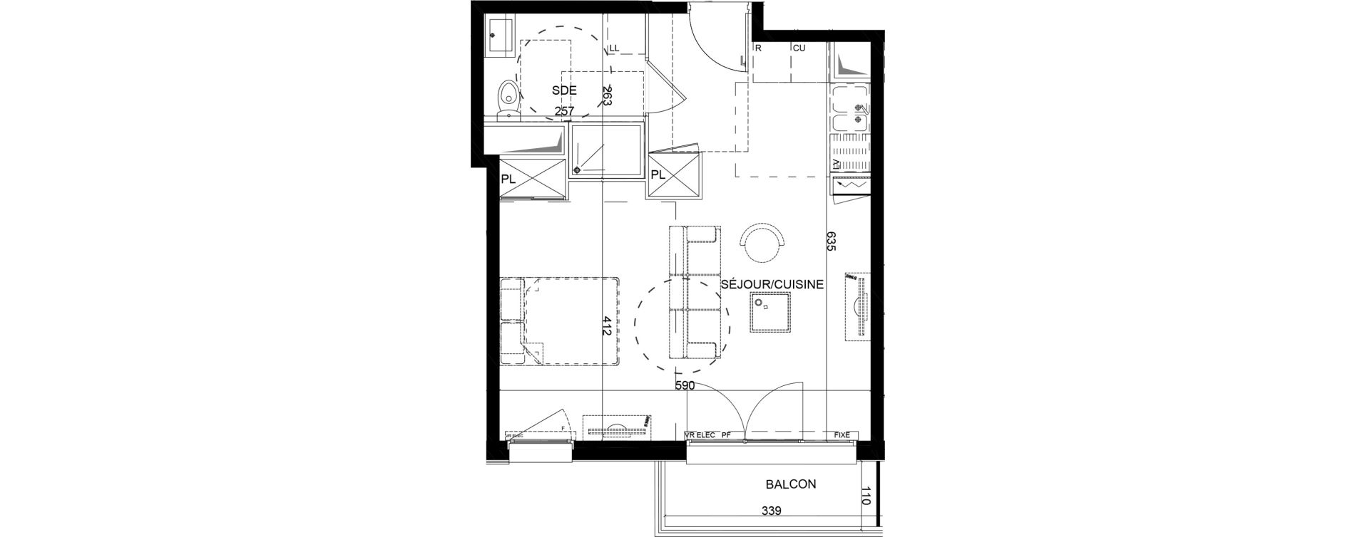 Appartement T1 de 38,10 m2 &agrave; Montlh&eacute;ry Centre