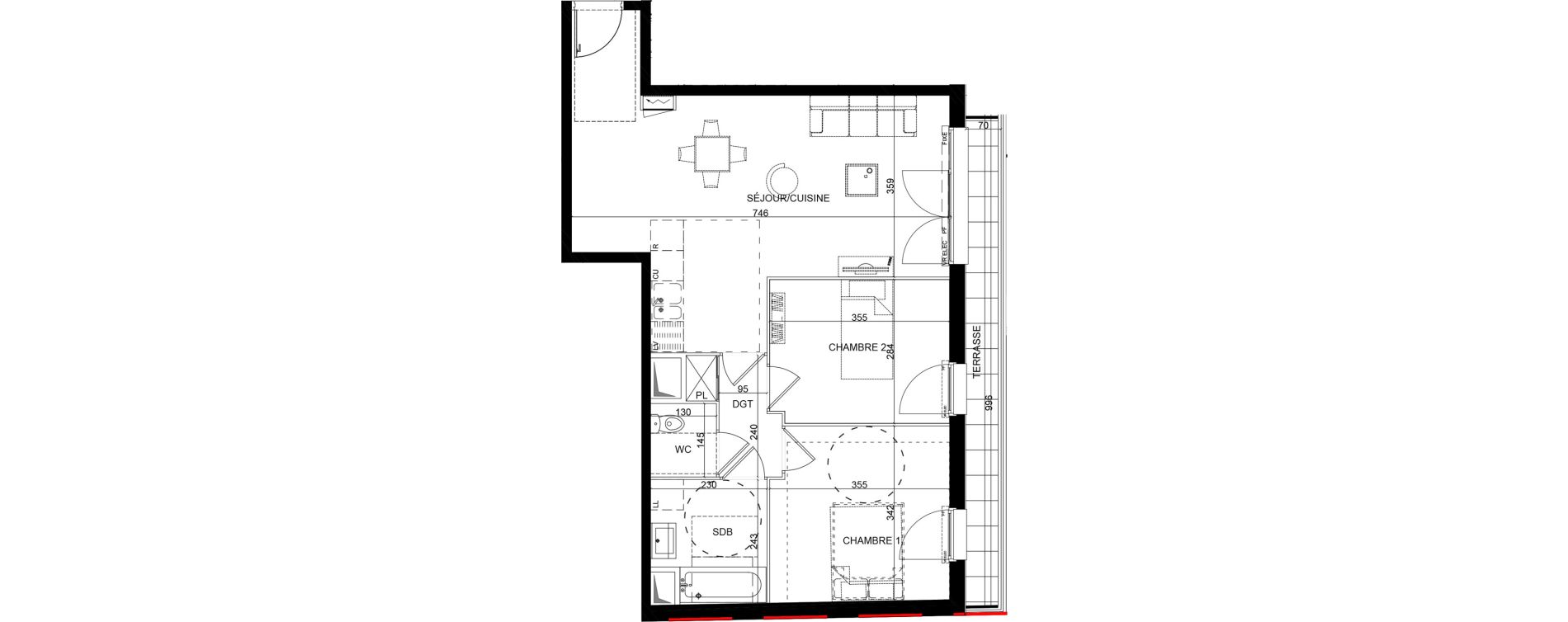 Appartement T3 de 63,80 m2 &agrave; Montlh&eacute;ry Centre