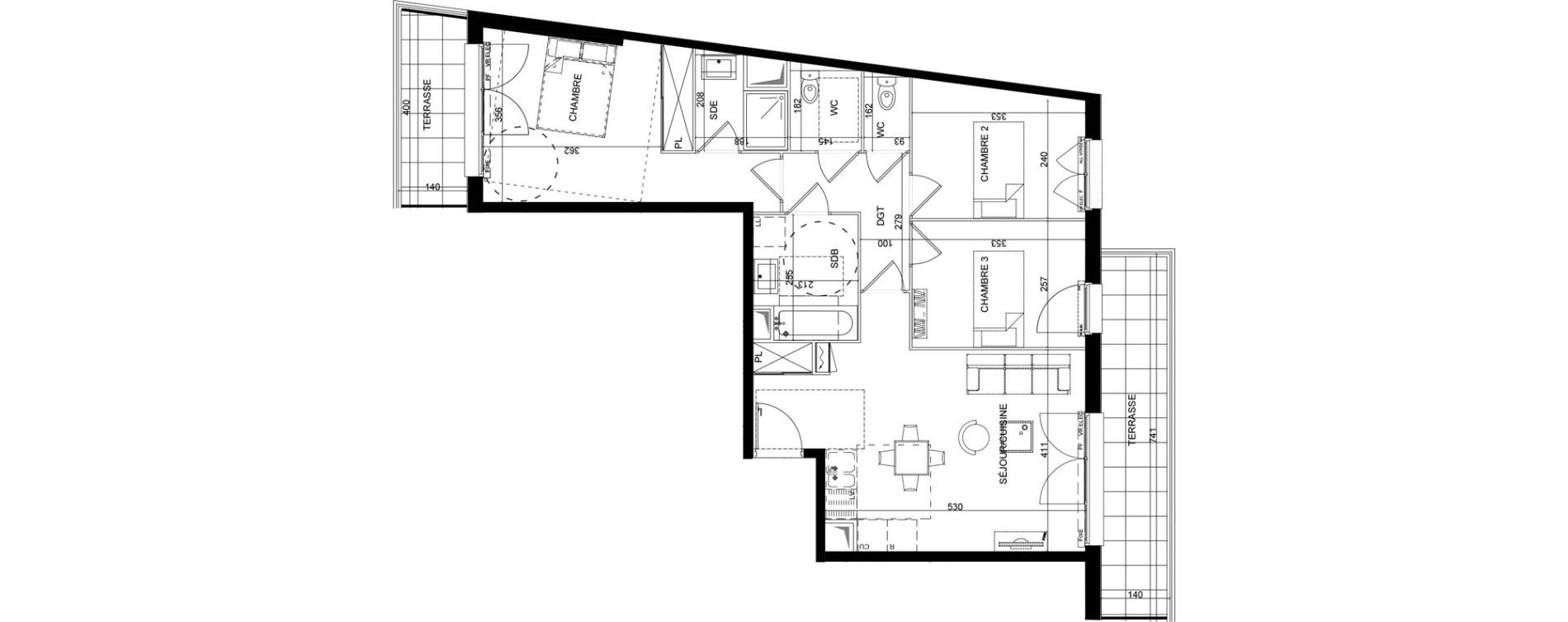 Appartement T4 de 76,75 m2 &agrave; Montlh&eacute;ry Centre