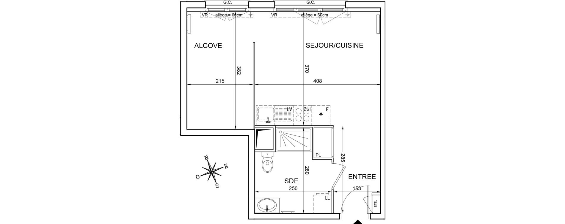 Appartement T1 de 33,96 m2 &agrave; Montlh&eacute;ry Centre