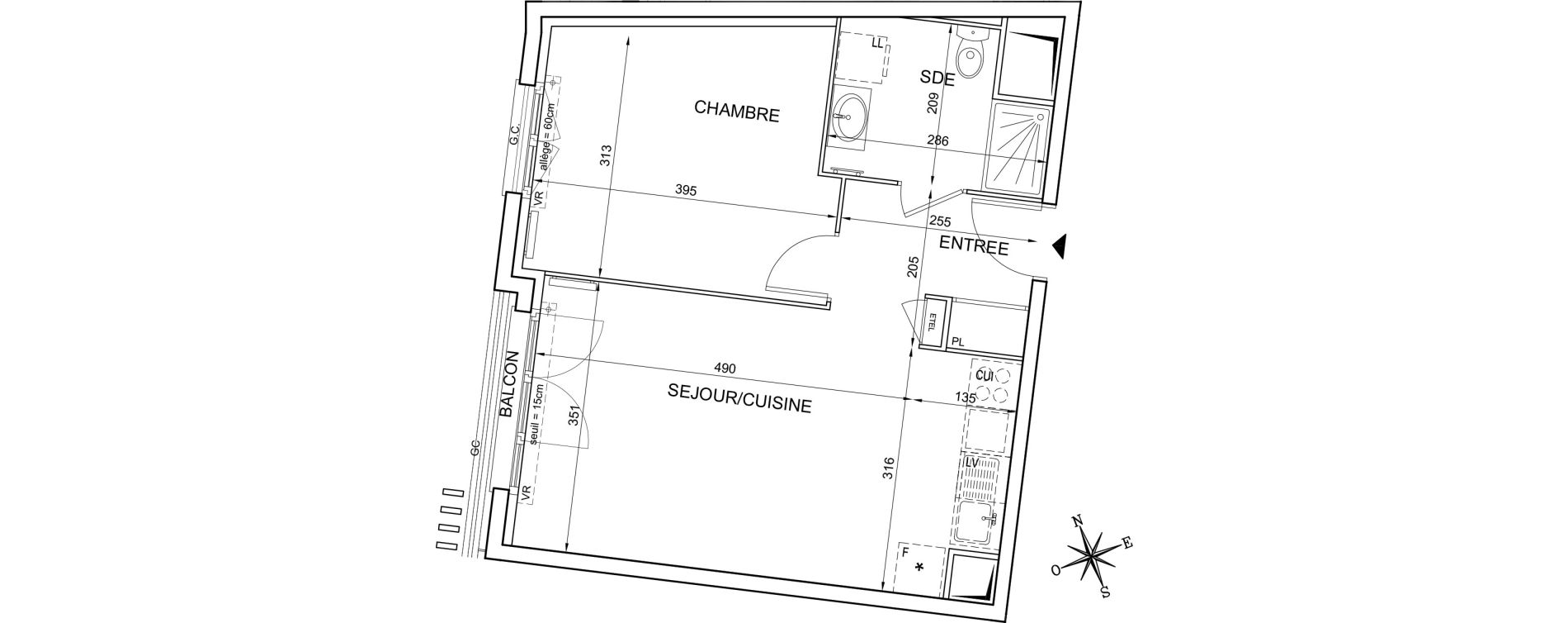 Appartement T2 de 43,52 m2 &agrave; Montlh&eacute;ry Centre