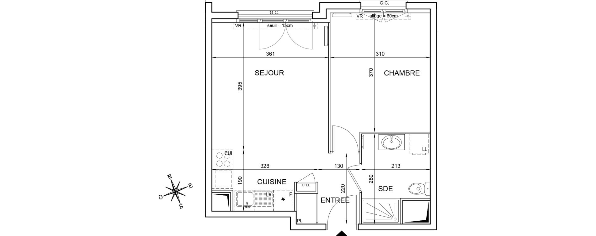 Appartement T2 de 40,19 m2 &agrave; Montlh&eacute;ry Centre
