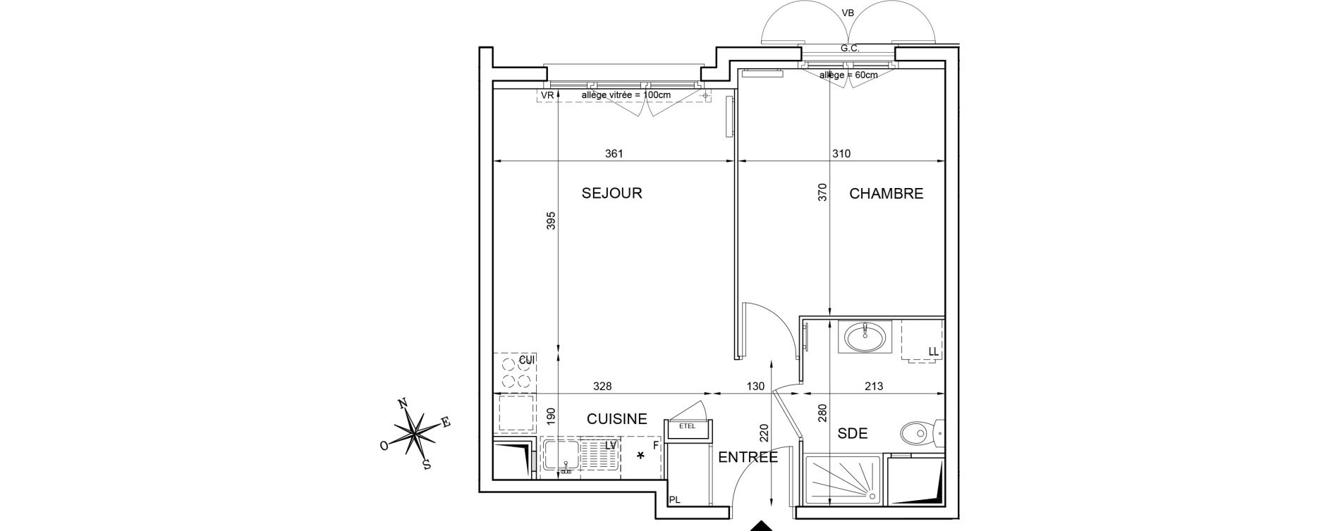 Appartement T2 de 40,19 m2 &agrave; Montlh&eacute;ry Centre