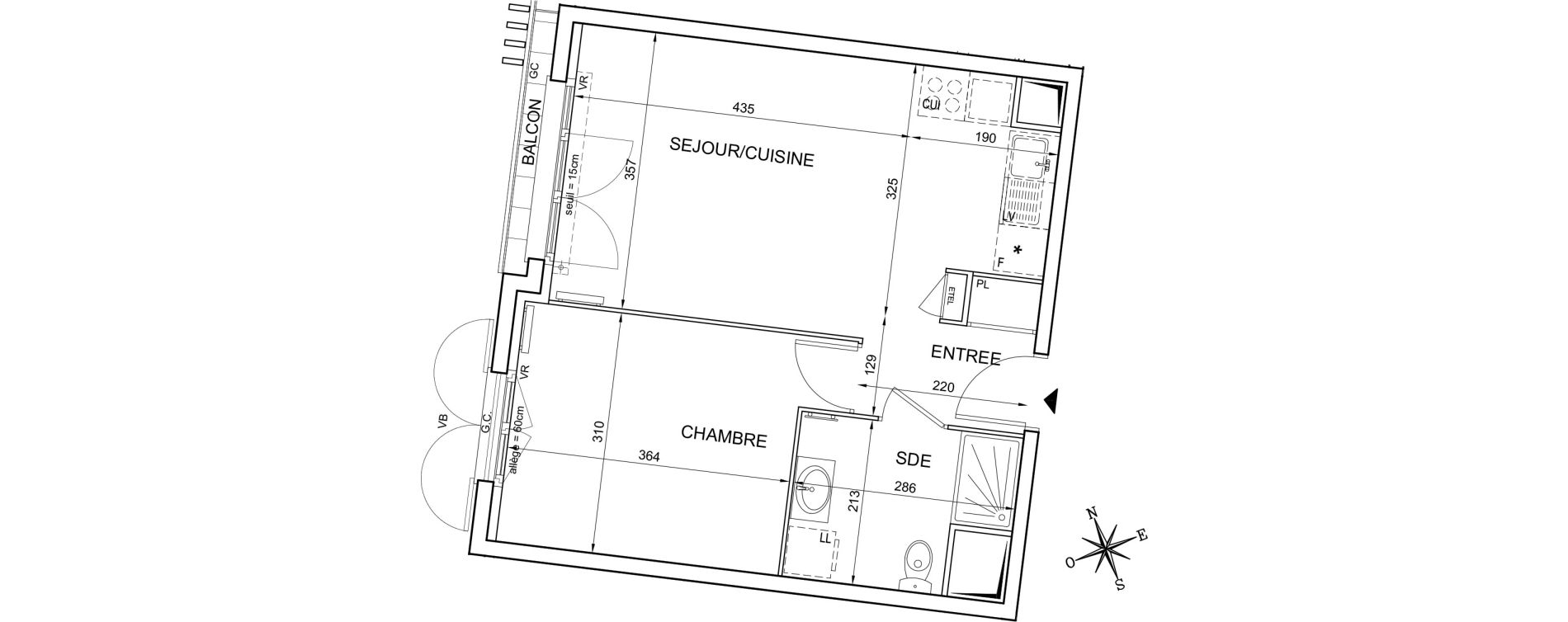 Appartement T2 de 40,97 m2 &agrave; Montlh&eacute;ry Centre