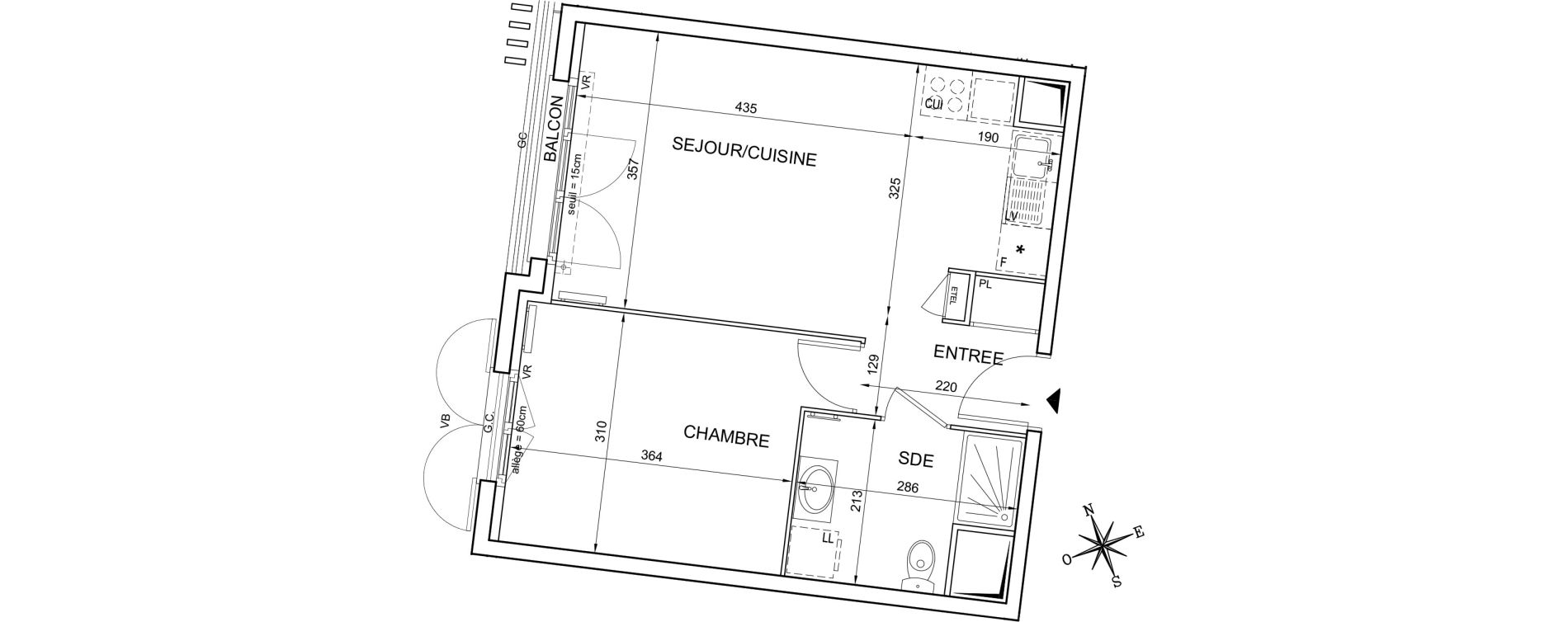 Appartement T2 de 40,97 m2 &agrave; Montlh&eacute;ry Centre