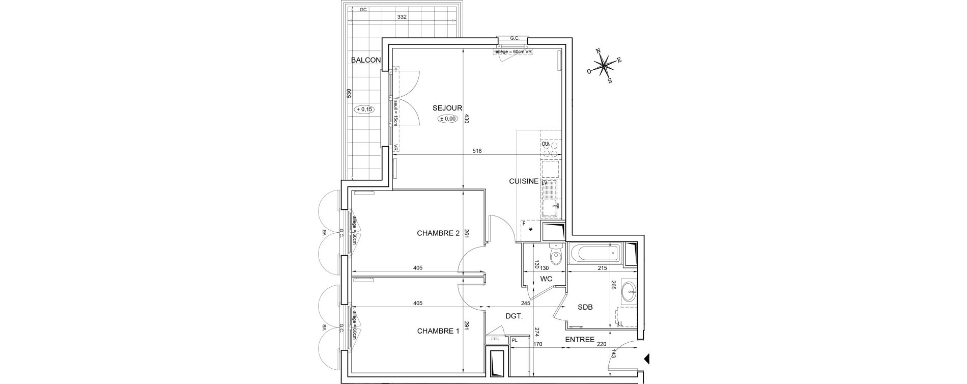 Appartement T3 de 65,33 m2 &agrave; Montlh&eacute;ry Centre