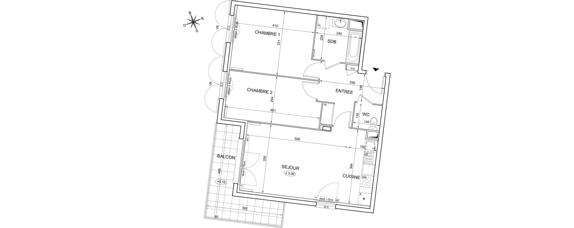 Appartement T3 de 64,58 m2 &agrave; Montlh&eacute;ry Centre