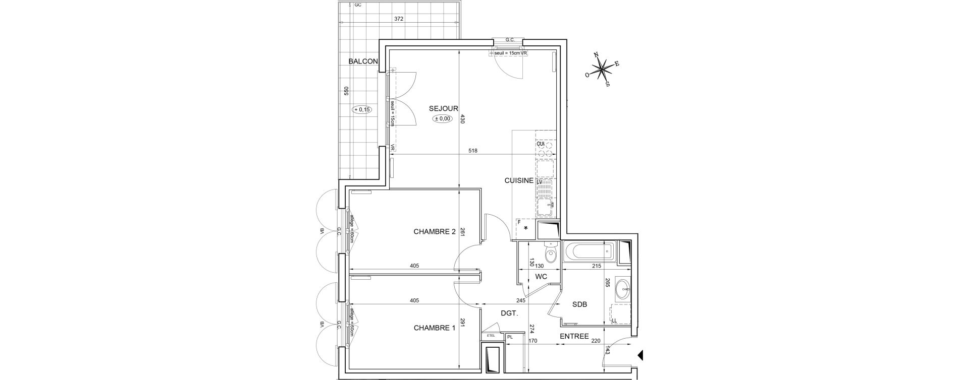 Appartement T3 de 65,33 m2 &agrave; Montlh&eacute;ry Centre