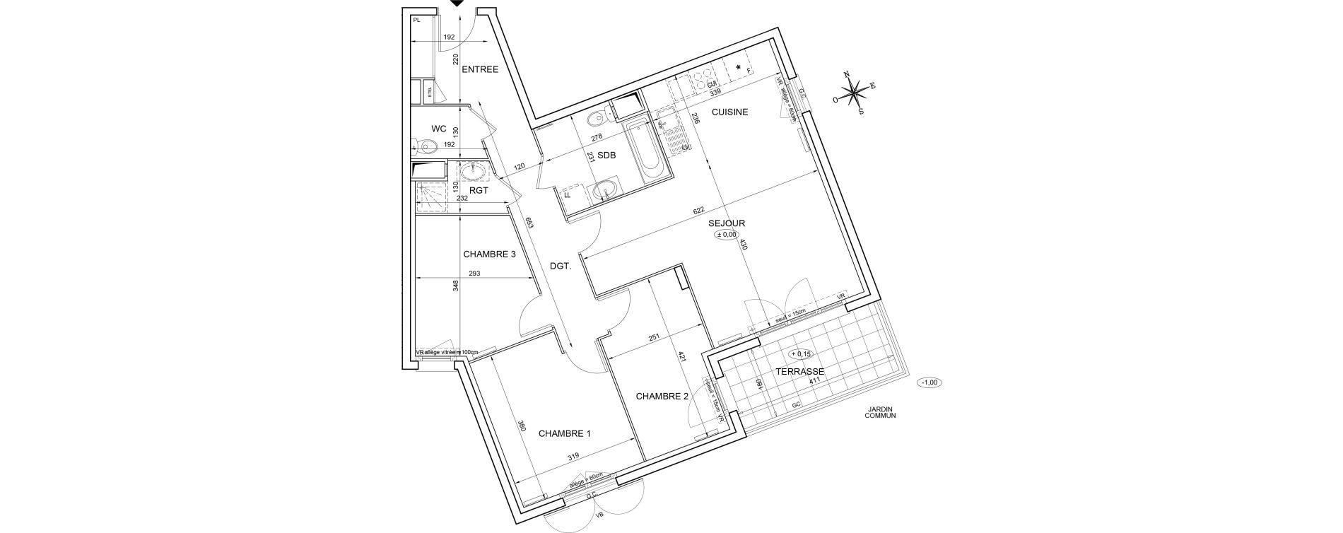 Appartement T4 de 83,35 m2 &agrave; Montlh&eacute;ry Centre