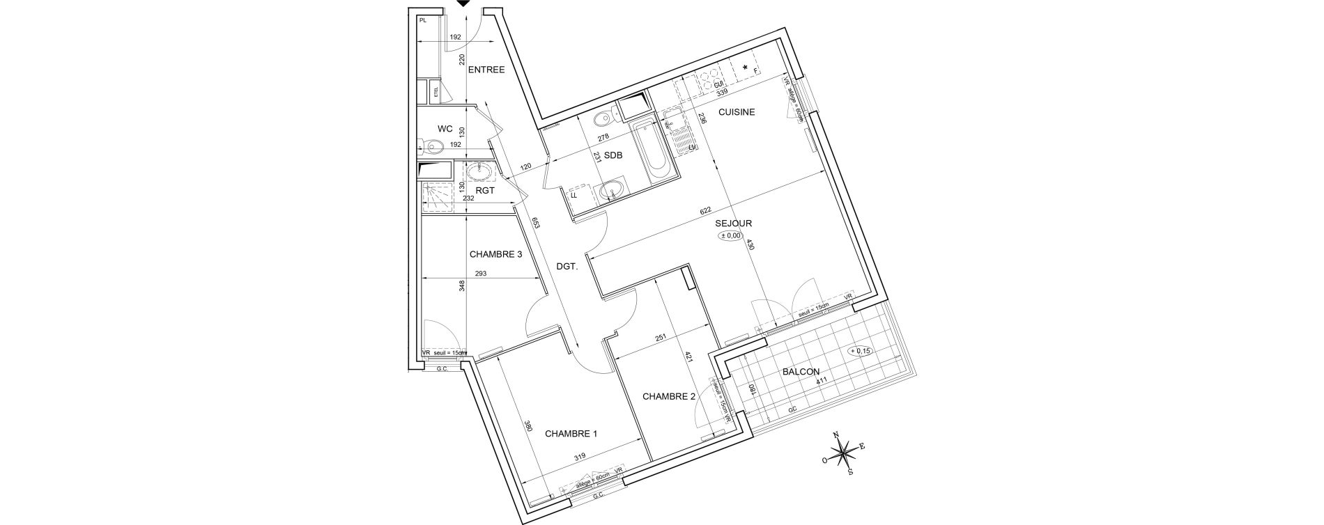 Appartement T4 de 83,35 m2 &agrave; Montlh&eacute;ry Centre