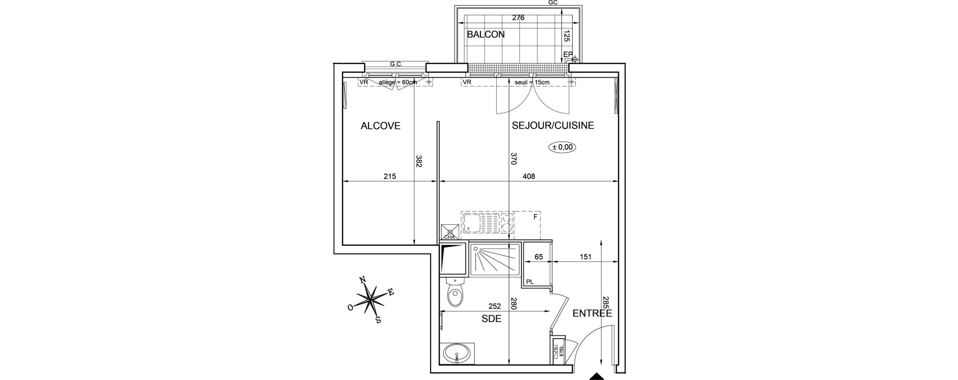 Appartement T1 de 33,96 m2 &agrave; Montlh&eacute;ry Centre
