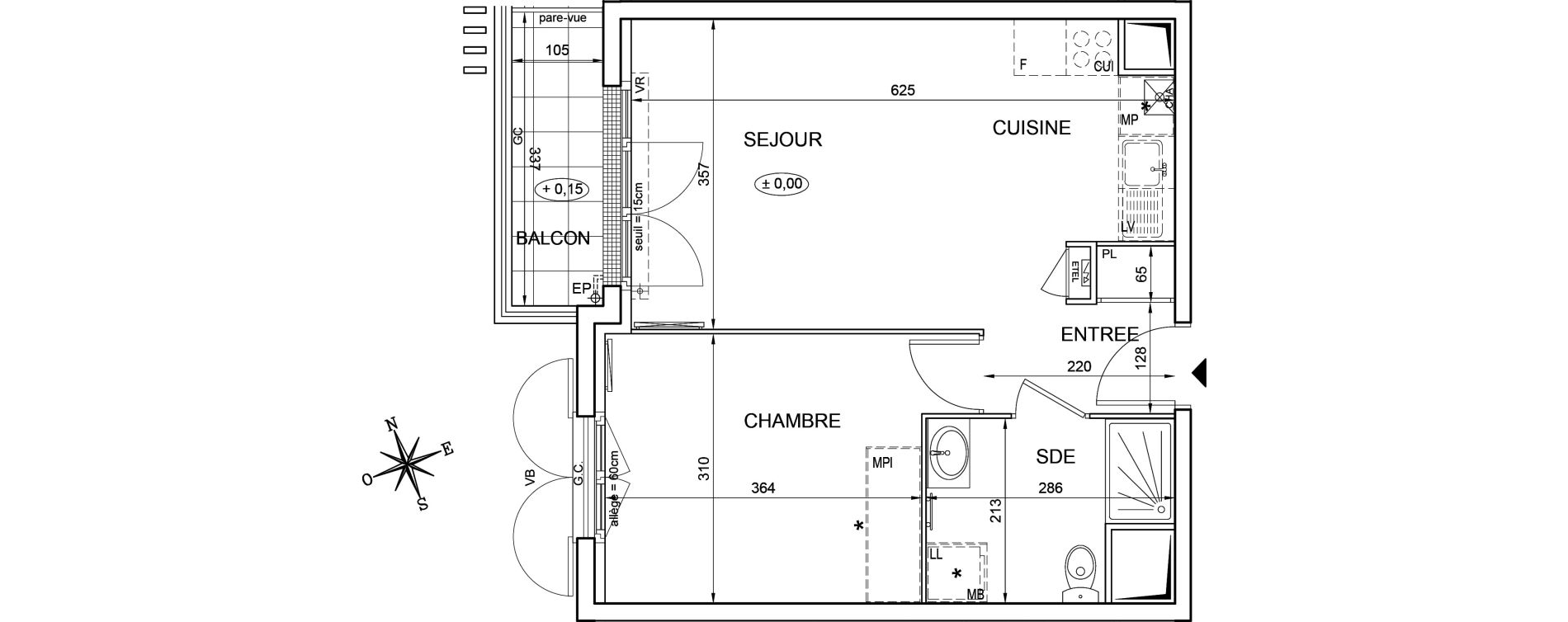 Appartement T2 de 40,99 m2 &agrave; Montlh&eacute;ry Centre