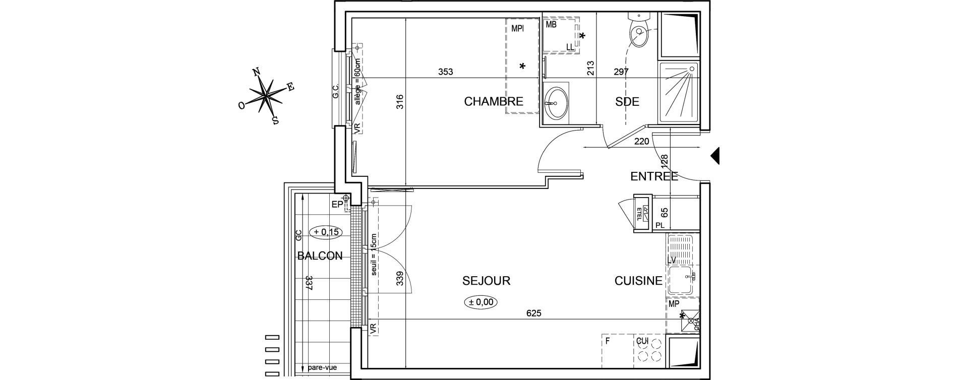 Appartement T2 de 40,54 m2 &agrave; Montlh&eacute;ry Centre
