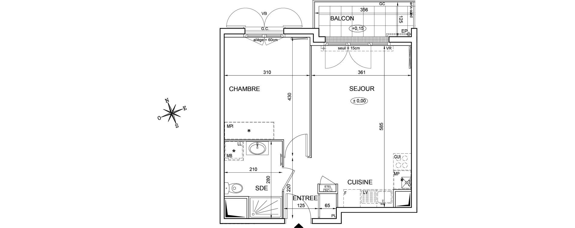 Appartement T2 de 40,18 m2 &agrave; Montlh&eacute;ry Centre