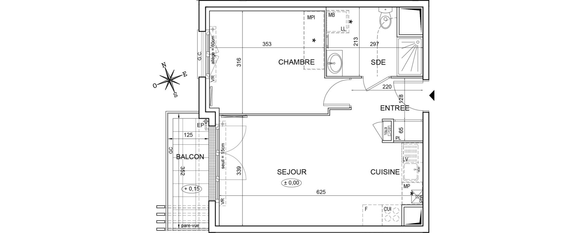Appartement T2 de 40,54 m2 &agrave; Montlh&eacute;ry Centre