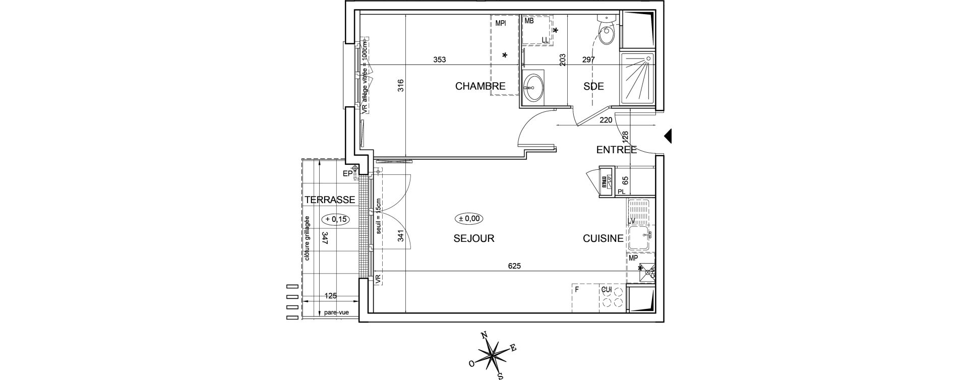 Appartement T2 de 40,39 m2 &agrave; Montlh&eacute;ry Centre