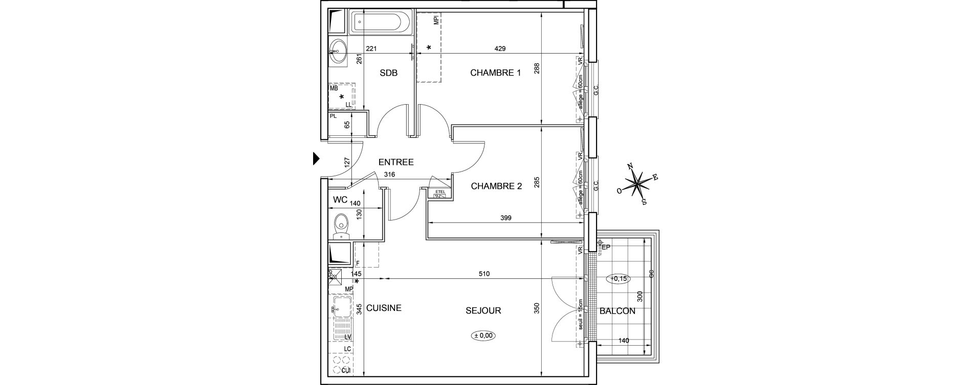 Appartement T3 de 59,16 m2 &agrave; Montlh&eacute;ry Centre