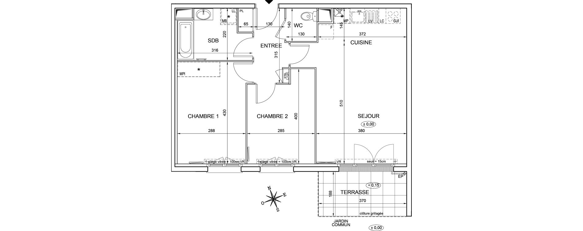 Appartement T3 de 60,96 m2 &agrave; Montlh&eacute;ry Centre