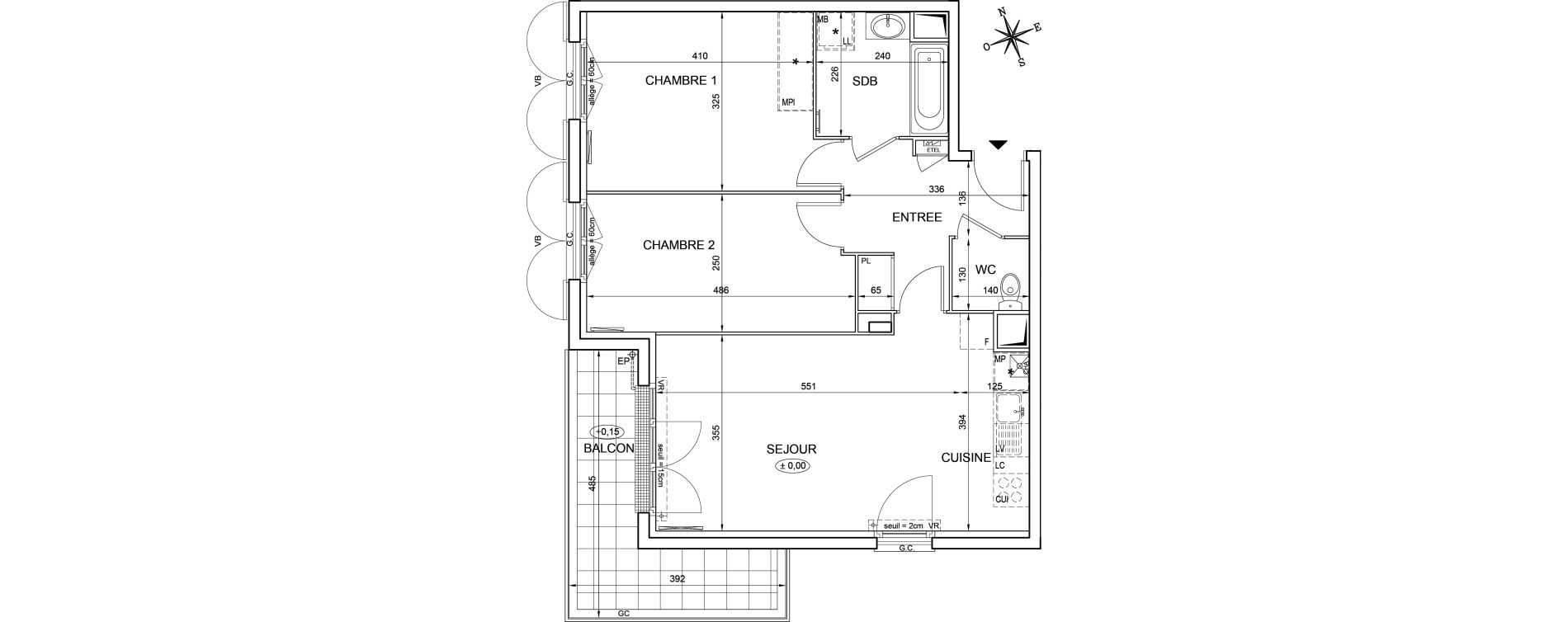 Appartement T3 de 64,40 m2 &agrave; Montlh&eacute;ry Centre