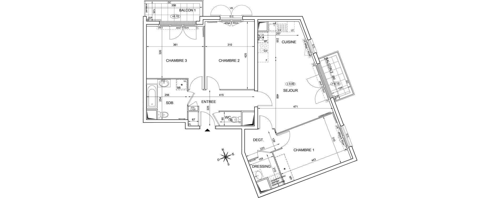 Appartement T4 de 83,02 m2 &agrave; Montlh&eacute;ry Centre