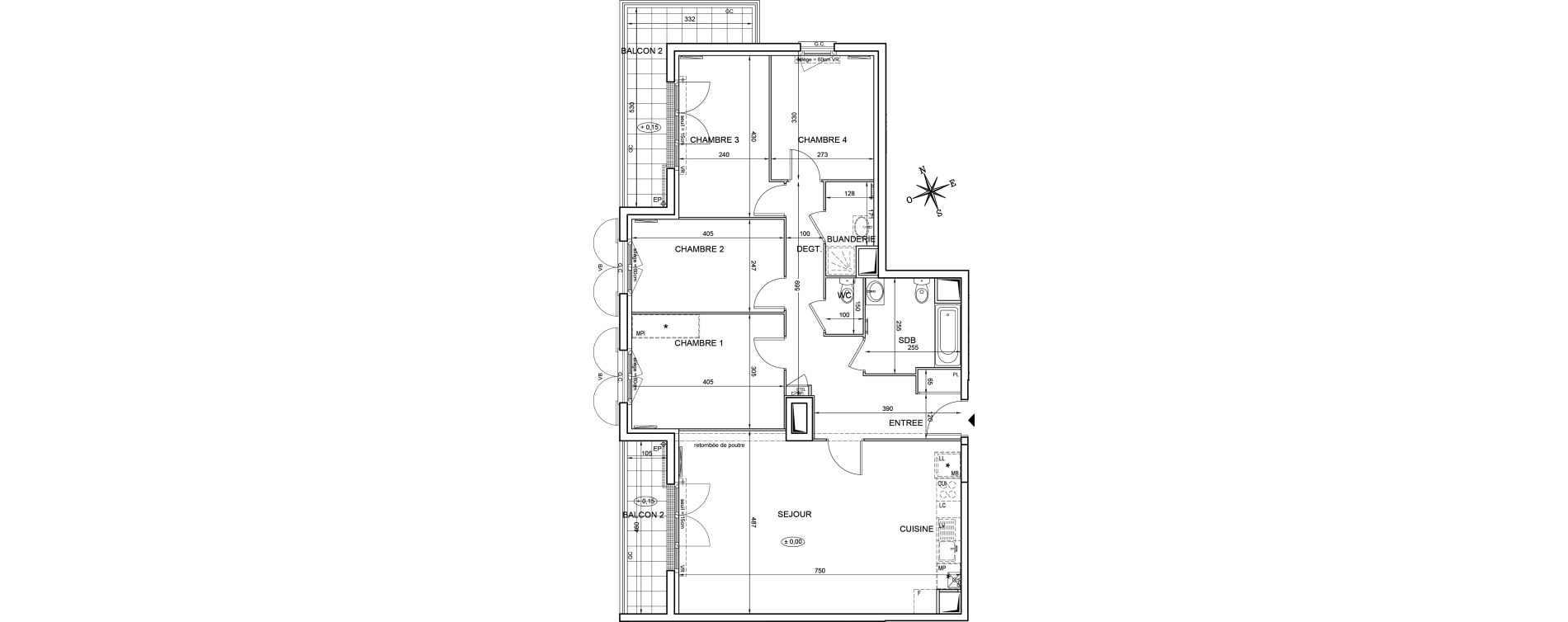 Appartement T5 de 100,27 m2 &agrave; Montlh&eacute;ry Centre