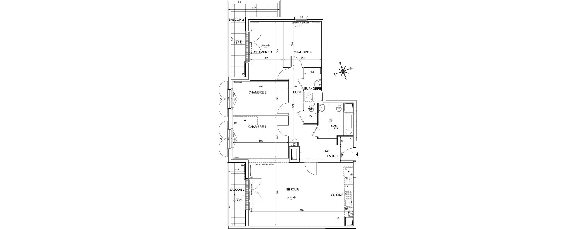 Appartement T5 de 100,27 m2 &agrave; Montlh&eacute;ry Centre