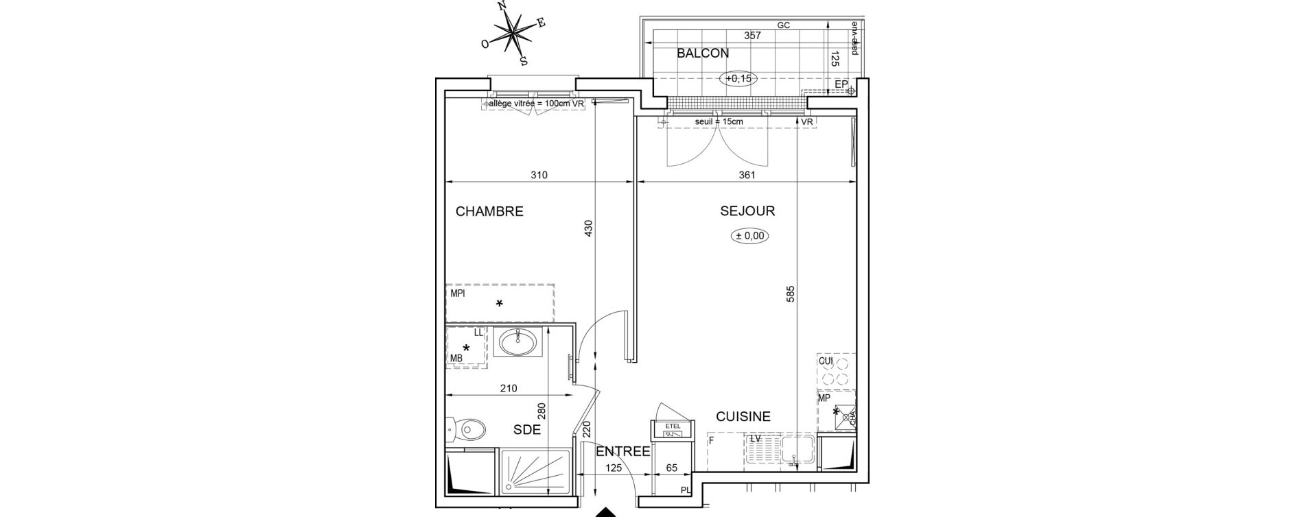 Appartement T2 de 40,18 m2 &agrave; Montlh&eacute;ry Centre