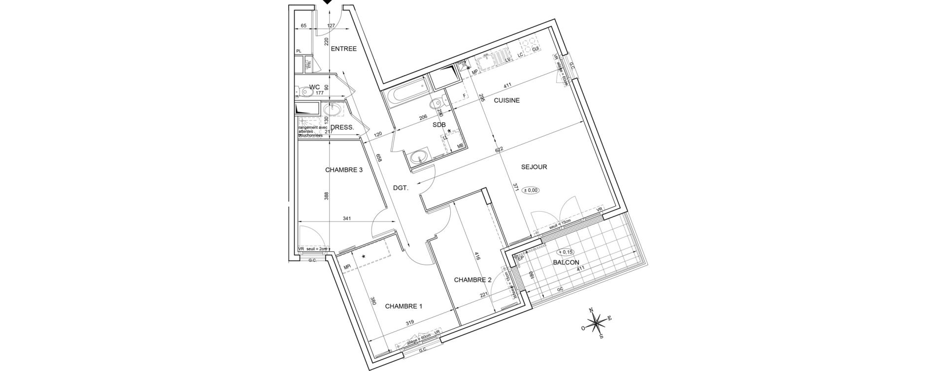 Appartement T4 de 83,08 m2 &agrave; Montlh&eacute;ry Centre