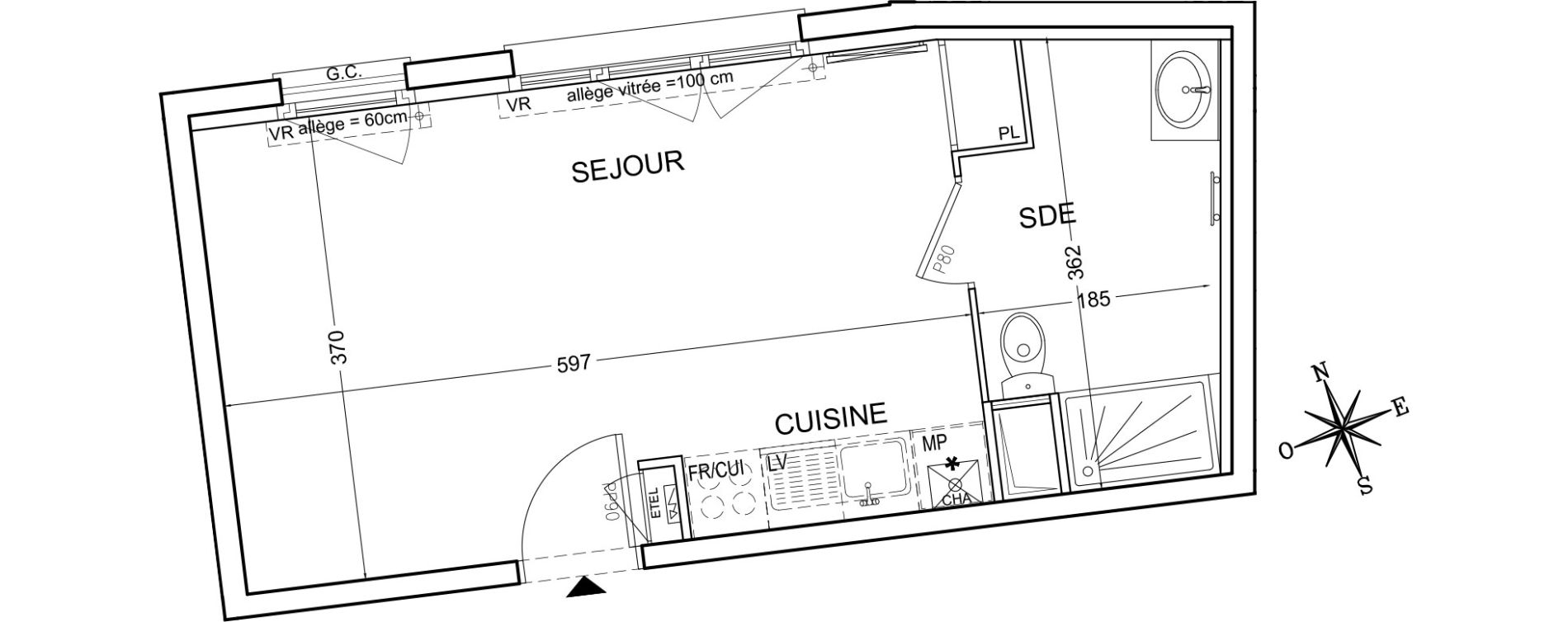 Appartement T1 de 28,54 m2 &agrave; Montlh&eacute;ry Centre