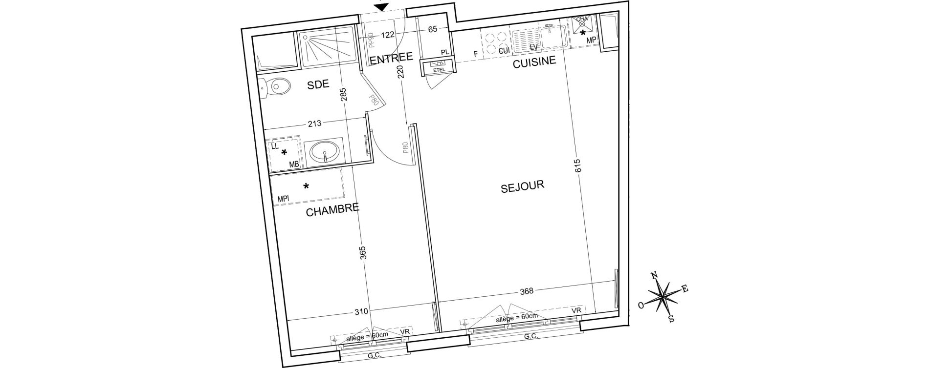 Appartement T2 de 44,08 m2 &agrave; Montlh&eacute;ry Centre