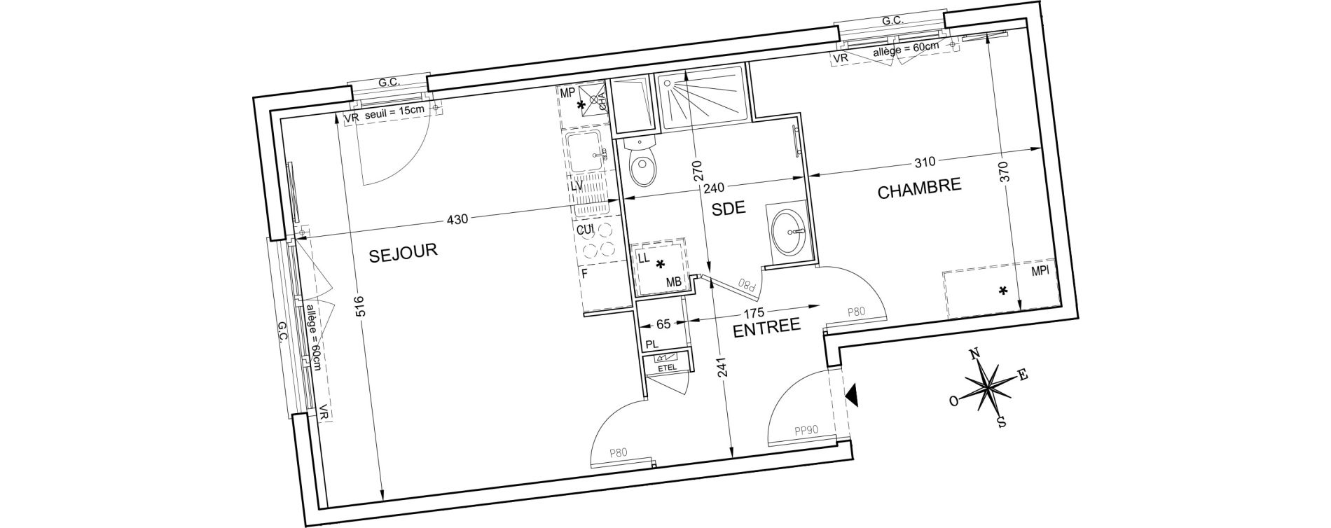Appartement T2 de 45,17 m2 &agrave; Montlh&eacute;ry Centre